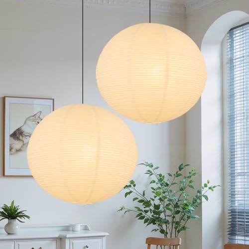 White Round Paper Lantern Lampshade set of 2 20x20 Large Paper Lanterns Pendant Light Shade Chinese Foldable Design for Living Room Bedroom Ceiling Lampshade Party Decor