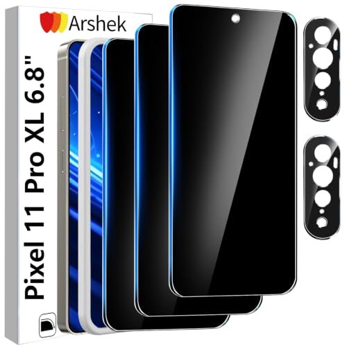 Image of 3 Pack Privacy Screen Protector for Google Pixel 11 Pro XL Tempered Glass + 2 Pack Camera Lens Protector, True 25Anti Spy, 9H Hardness, Fingerprint Unlock, Case Friendly Bubble-Free 6.8 Inch