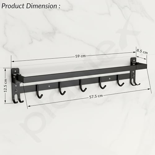 Image of Plantex Stainless Steel Folding Single Towel Rod with Hooks /24 Inch Towel Holder for Bathroom /Towel Hanger /Towel Stand /Bathroom Accessories - (APS-1317, Black)