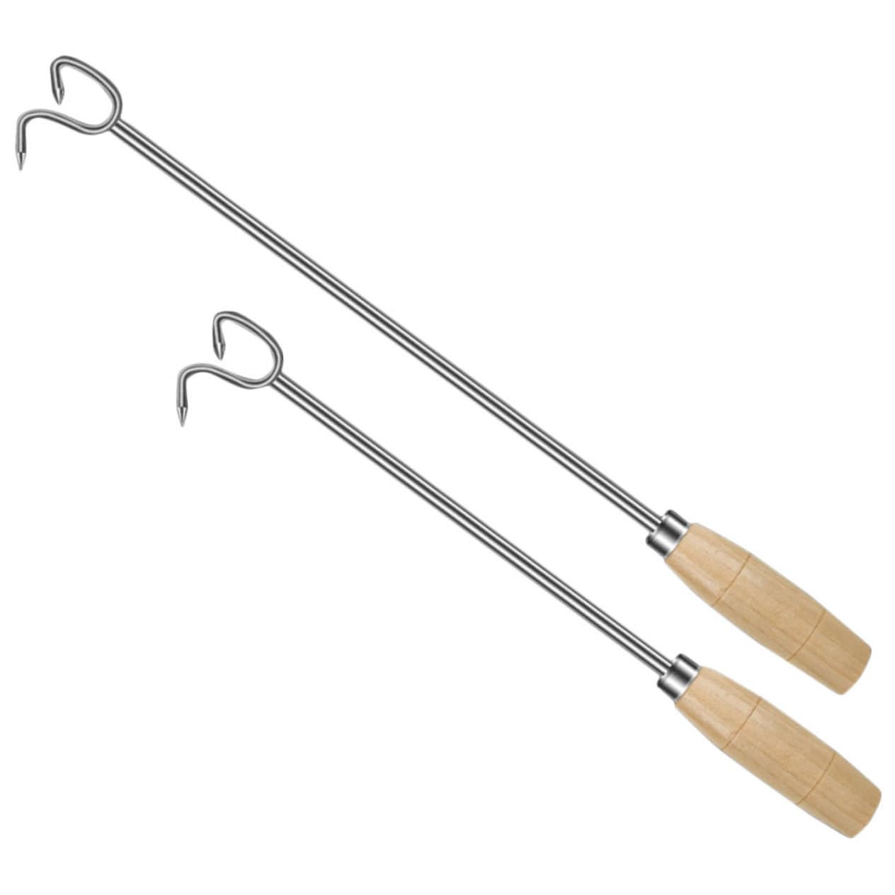 Garneck Stainless Steel Meat Hook 2pcs Meat Turner Hooks for Pork Ham Chicken Easy to Use Clean Bbq Grilling Tools