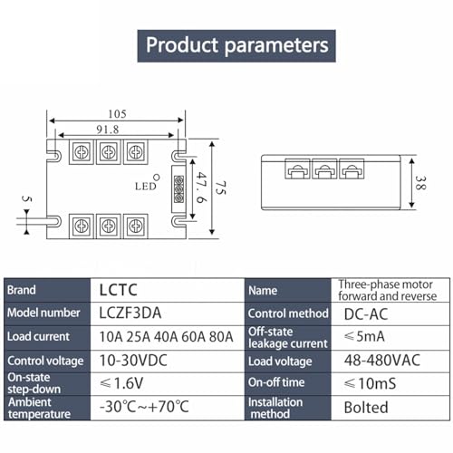 Module LCZF3DA Relais Statique triphasé commandé par signal 10-30V CC