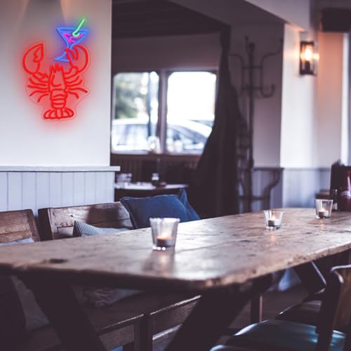 Image of Lobster Cocktail Neon Sign for Wall Decor USB Powered Funny Shrimp Martini Neon Light Dimmable LED Bar Crawfish Light Up Sign for Party Seafood Restaurant Bedroom Bar
