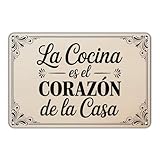 La Cocina Kitchen is the Heart of the Home tin sign, Vintage Spanish Quote Metal Sign print Aesthetic Room Decoration for Home Bedroom Kitchen Bar Coffee Bathroom Indoor Outdoor Wall Decor, 8 X 12 IN