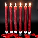 Wondise Flameless Taper Candles with Timer, 6 Pack Battery Operated LED Flickering Real Wax Burgundy Candle for Christmas Wedding Dinner Decorations