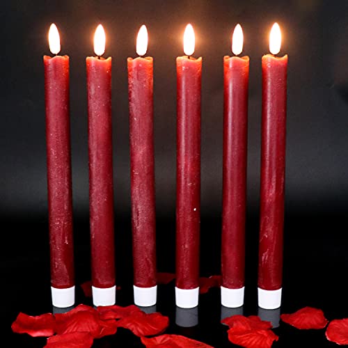 Image of Wondise Flameless Taper Candles with Timer, 6 Pack Battery Operated LED Flickering Real Wax Red Candle for Christmas Wedding Dinner Decorations