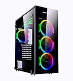 Apevia Trinity-SP Mid Tower Gaming Case with 4 x Full-Size Tempered Glass Panels, Top USB3.0/USB2.0/Audio Ports, 6 x RGB Fans