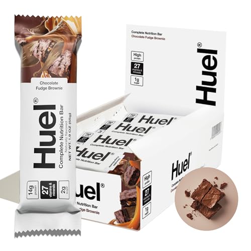 Huel Complete Nutrition Vegan Protein Bars | Fudge Brownie | 13g Protein | 27 Vitamins & Minerals, 2g Sugar, Non-GMO, 100% Plant Based Snack | 12 Pack
