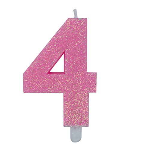 Candeline Numerali glitter vari colori h 15 cm (4, Fucsia)