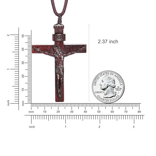 Natural Wooden Crucifix Cross Necklace for Men - Handmade Adjustable Rope Chain with Large Religious Pendant, Catholic Christian Spiritual Jewelry Gifts4