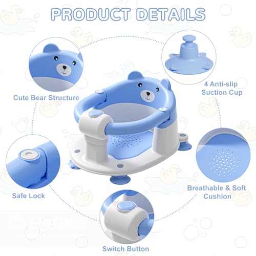 Image of Baby Bath Seat for Babies 6 Months & up, Non-Slip Toddler Bath Seats for Babies Sitting Up, Safe Infant & Newborn Bathtub Chair with 4 Suction Cups & Soft Cushion for Shower,Blue