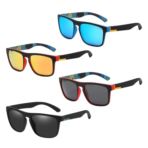 Ntwdby Lot de 4 Paires de Lunettes de Soleil, Lunettes de Soleil Polarisées pour Hommes et Femmes, Cadres Vintage, Classiques, Verres Anti-Reflets, Protection...