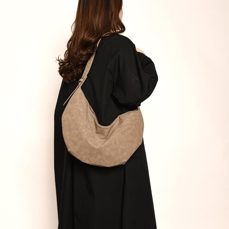 Women Trendy Suede Crescent Shoulder Bags Large Soft Suede Hobo Bags Tote Handbag Slouchy Top-Handle Crossbody Bag BGUS-12-03