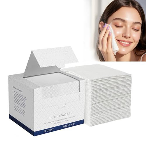 Toallas Faciales Desechables XL, Toallitas Secas Ultrasuaves para Piel Sensible, Toallas Desmaquillantes Biodegradables de Limpieza, 50 Unidades, 1 Paquete