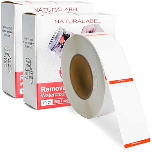 NATURALABEL 1,000 Removable Freezer Labels with Dispenser, 1" x 2" (Red)