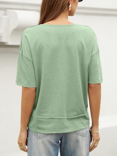 Image of UNCLECAT Womens V Neck T Shirts Summer Trendy Loose Fit Casual Tops Tees