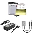 BTF-LIGHTING FCOB COB LED Strip 480LED/m Uniform Light 9W/m 16.4FT DC12V Warm White 3000K CRI 90+ 8mm Width,Mini Touch Dimmer Switch Max3A Silver,DC12V3A Power Supply