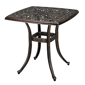 VINGLI 21” Cast Aluminum Outdoor Side Table with 1.6” Umbrella Hole, All Weather Square Patio Coffee Table Porch Table Bistro Table End Table Bronze
