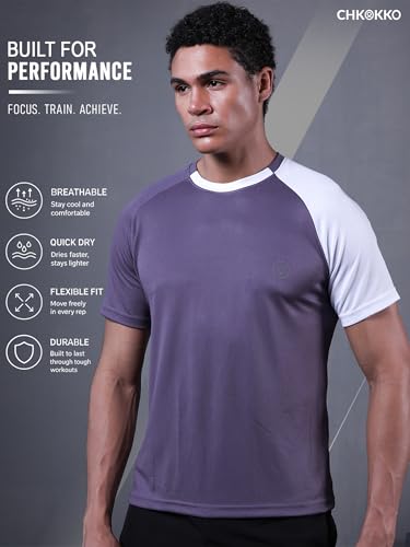 Image of CHKOKKO Gym Tshirt for Men Workout Regular fit t Shirt for man Breathable Dry fit Sports t Shirt Half Sleeve Activewear Round Neck Yoga and Running & Outdoor activites