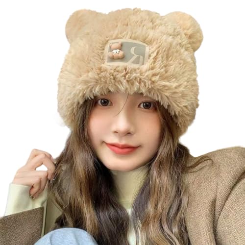 Kalttoy Gorras de oso de dibujos animados con orejas para Halloween, gorras peludas, unisex, accesorio de invierno, uso al aire libre, sombreros de dibujos animados para hombres