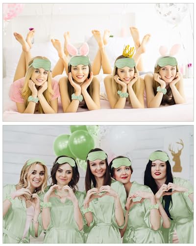 Image of Neer 21 Pcs Women Birthday Party Robe Set Queen Squad Kimono Satin Bathrobes with Eye Mask and Scrunchie for Birthday
