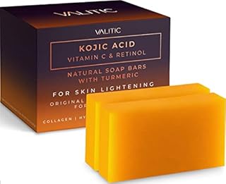 VALITIC Kojic Acid Vitamin C and Retinol Soap Bars with Turmeric for Skin Lightening - Original Japanese Complex for Dark Spots Infused with Collagen, Hyaluronic Acid, and Vitamin E (2 Pack)