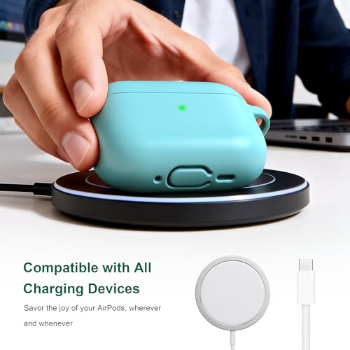 Image of R-fun for AirPods Pro 3 Case (2025), Soft Silicone Protective Case Cover Compatible with Apple AirPods Pro 3rd Generation (USB-C Cable) for Women Men with Cleaning Kit and Keychain, Glow Blue
