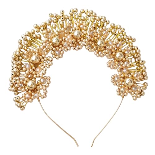 Bandeau vintage fleurs et perles or et blanc pour femme