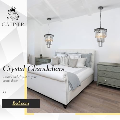 CATINER 12" Smoke Gray Crystal Chandeliers,3 Lights Black Pendant Light by CATINER - Used condition - Image 9
