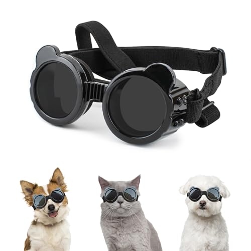 PETLESO Panda Form Haustier Schutzbrille Verstellbare Hundesonnenbrille UV-Schutz Winddicht staubdicht für kleine Hunde-schwarz