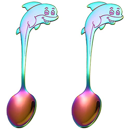 2PCS Cartoon dolphin Shape Teaspoons 4.4