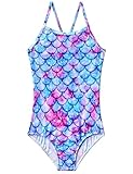 Alikhonf Girls Swimsuit One Piece Bathing Suit Size 6-7 Years Old Blue Purple Mermiad Swimwear for Kids Swim Class