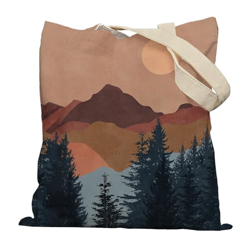 Boho Tote Bag, Vintage Boho Sun Mountain Canvas Tote Bags for Wom...