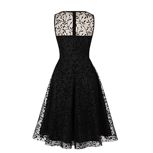 Image of 1950s Dresses for Women Vintage Elegant Short Puff Sleeve Polka Dot Patchwork Knee Length Cocktail Party Dress