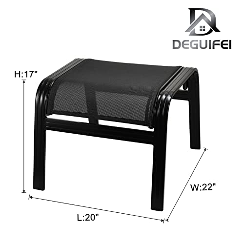 Deguifei Patio Footstools Outdoor Foot Rest Aluminum Patio Ottomans Portable Seat Wicker Furniture Stackable Ottoman 2 Pieces Black