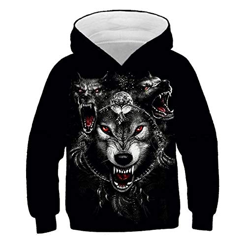 Pull à capuche imprimé loup 3D pour enfant en taille 160 cm