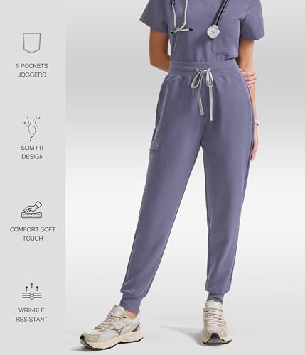 Image of YESWEL Scrub Pants for Women - Slim Fit High Waisted Cargo Joggers with Yoga Waistband & 5 Pockets, 4-Way Stretch
