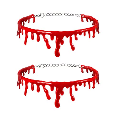 Halloween Blood Necklace for Women Girls - Vampire Choker Costume Accessories - Red Bloody Vampire Necklaces 2 Pcs