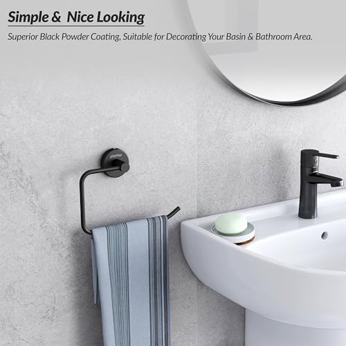 Image of Plantex Stainless Steel Towel Ring for Wash Basin /Towel Hanger for Wash Basin /Napkin Holder for Bathroom /Towel Hanger /Bathroom Accessories (Black - Half Square)