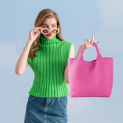 Image of JINMANXUE Fashion Woven Bag Shopper Bag Travel Handbags and Purses Women Tote Bag Large Capacity Shoulder Bags