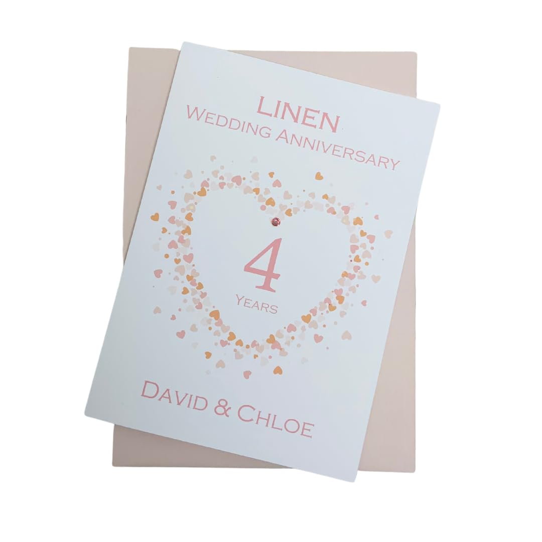 4th Anniversary Card - Linen 4 Year Fourth Wedding Anniversary Greeting Card, Personalised Gift for Wife Husband Couple Friends - (Love Heart) โ image 1