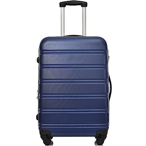 20-Inch ABS Hard Shell Travel Trolley Suitcase Set with 4 Wheels - Lightweight Hand Luggage in Deep Blue
