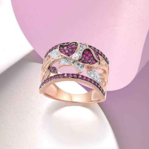 Santuzza 925 Sterling Silver Butterfly Gemstone Ring Created Ruby White Cubic Zirconia 14K Rose Gold Plated Flower Ring For Women (8) #TOP2