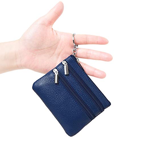 Women's Genuine Leather Coin Purse Mini Pouch Change Wallet with Keychain