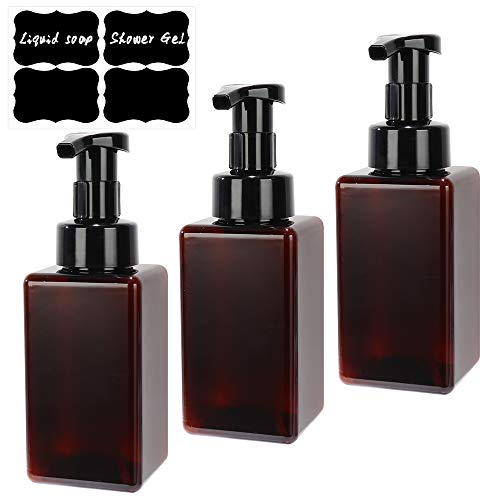 Cehomi Foaming Soap Dispenser,3 Pcs 450ml Refillable Refillable Pump Bottle for Shampoo Conditioner Wash Shower Refillable Containers and More-Brown
