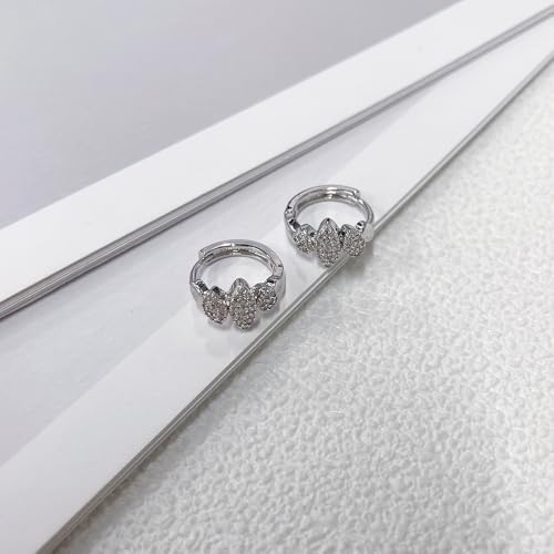 Crystal Leaf Hoop Earrings for Women Men Gold/Silver Plated Dainty Rhinestone Cz Cubic Zirconia Leaves Small Huggie Hoops Wedding Prom Bridal Party Fashion Jewelry (Silver) by NewZenro - Used condition - Image 2
