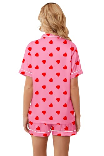 Image of Umeyda Women & Girls Pajamas Set, Soft Satin Lightweight Silk Button-Down Top with Shorts 2 Piece PJS for Mom Boys Kids Gifts