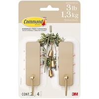 Command Medium Wall Hooks, Latte Brown, 2 Hooks, 4 Strips, Damage-Free Hanging with Adhesive, No Tools Great for Hanging Home Decor, Holds up to 1.3kg