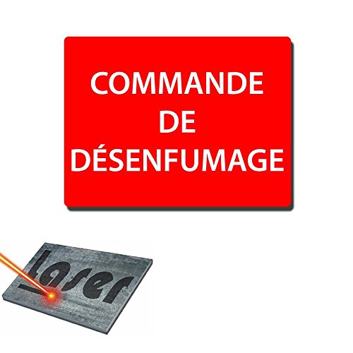 Plaque gravée autocollante 20x15cm commande de désenfumage fond rouge