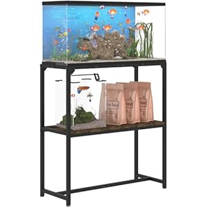 30 Gallon Fish Tank Stand, Upgraded Height Aquarium Stand Table with 2 Tiers Storage Shelf, Metal Reptile Breeder Turtle Terrarium Stand Rack for Home Office, 30″ L x 12″ W x 32.2″ H, Black