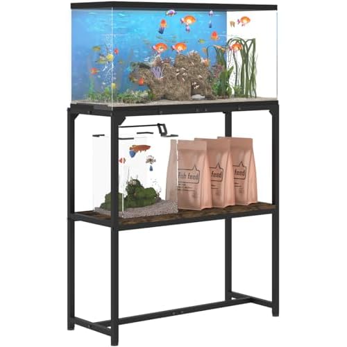 30 Gallon Fish Tank Stand, Upgraded Height Aquarium Stand Table with 2 Tiers Storage Shelf, Metal Reptile Breeder Turtle Terrarium Stand Rack for Home Office, 30″ L x 12″ W x 32.2″ H, Black